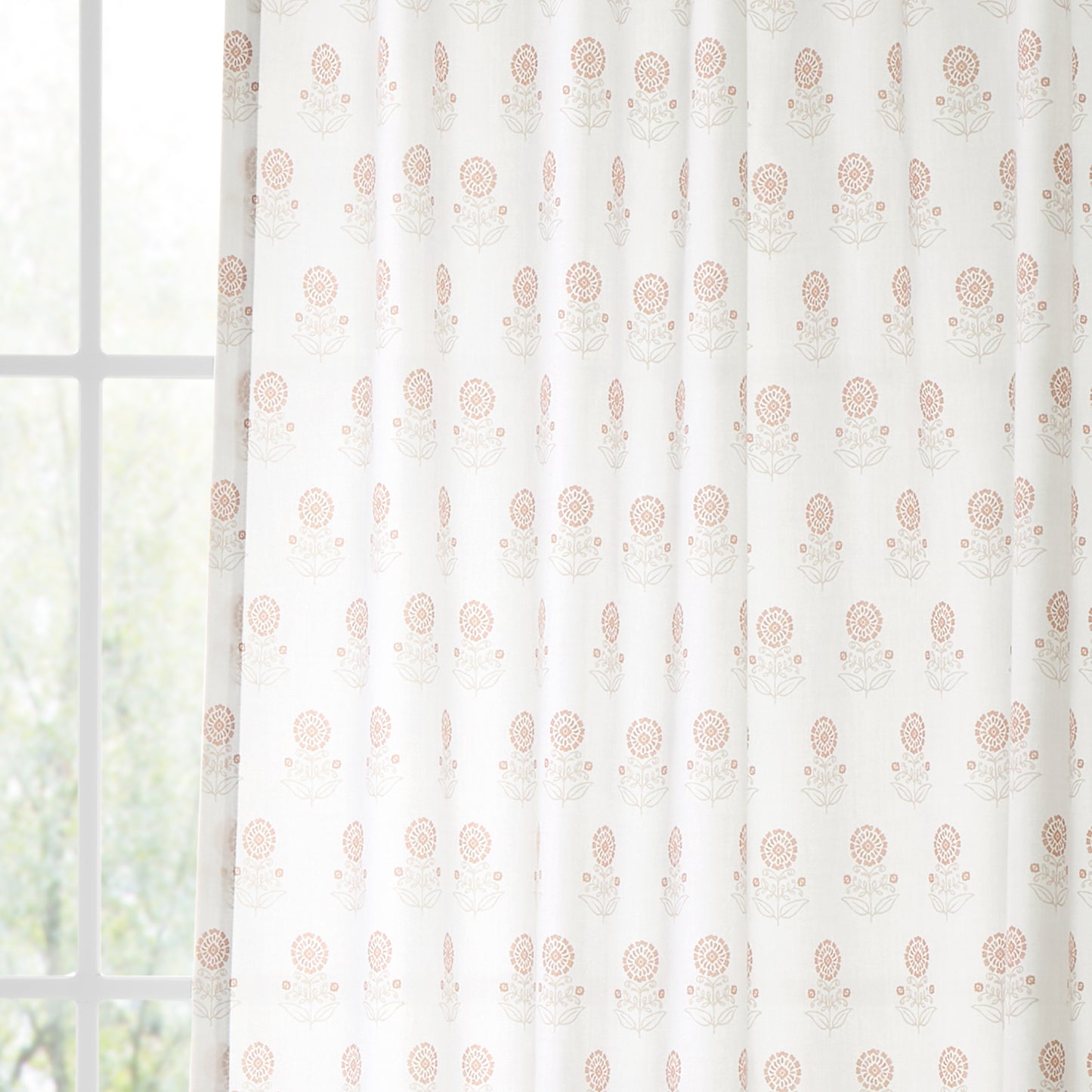 Woodblock Floral So Soft Voile Curtain Panel in Clay by Pineapple Elephant