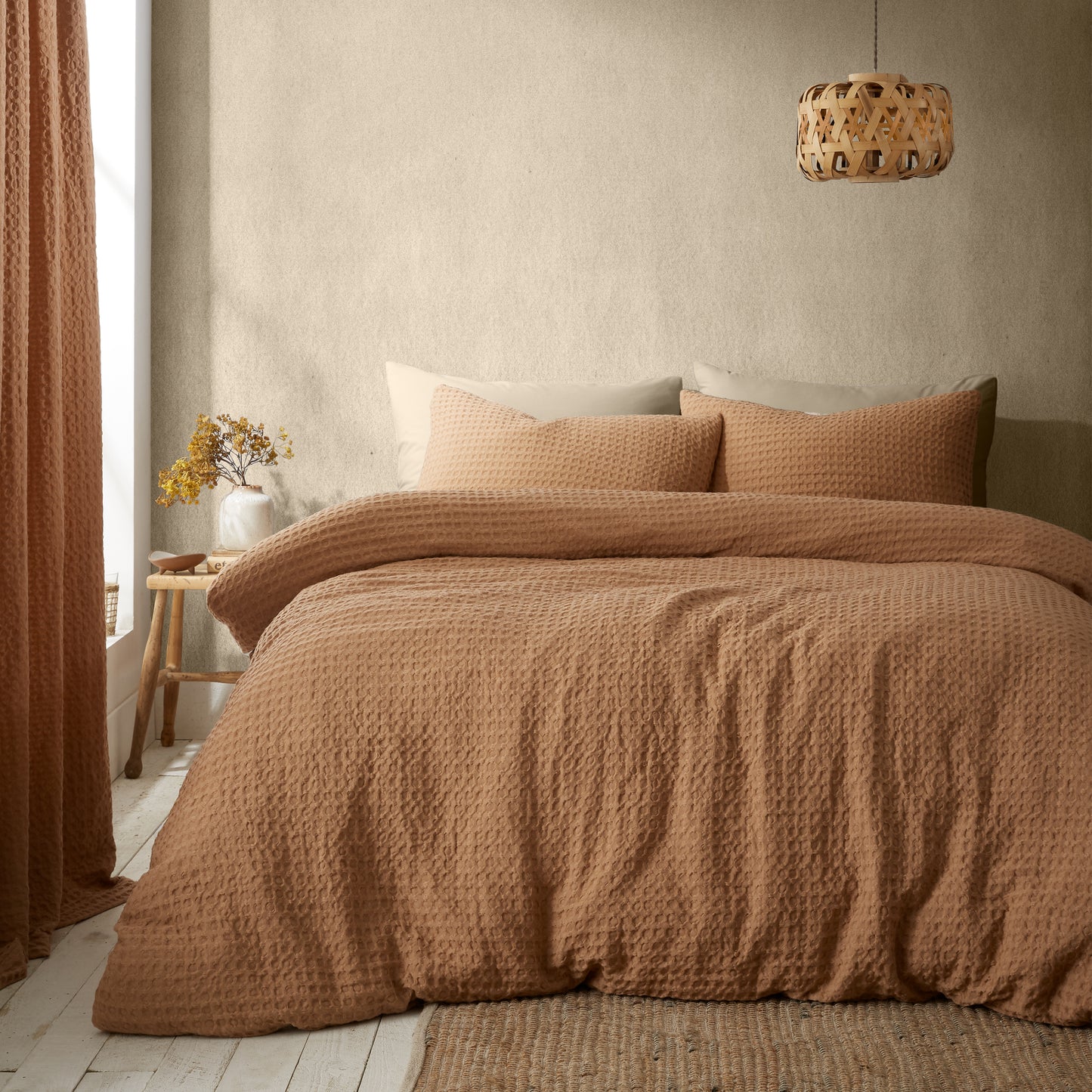 Muscat Waffle Duvet Cover Set in Caramel by Pineapple Elephant