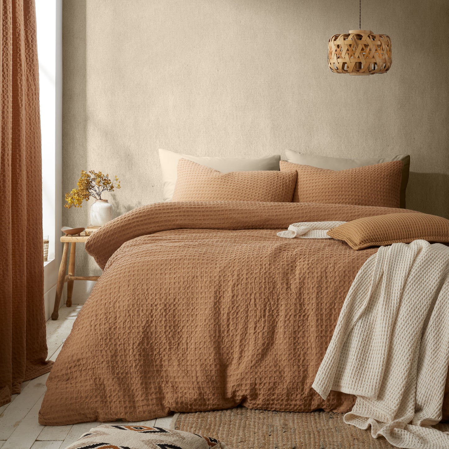 Muscat Waffle Duvet Cover Set in Caramel by Pineapple Elephant