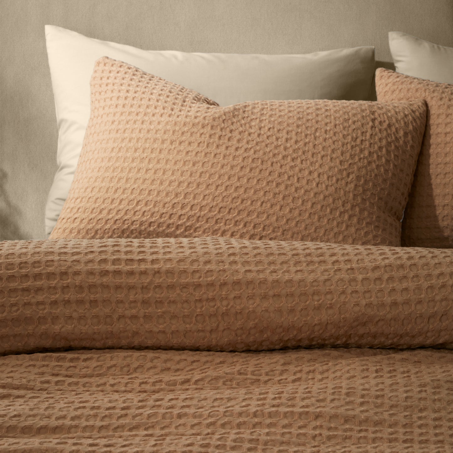 Muscat Waffle Duvet Cover Set in Caramel by Pineapple Elephant