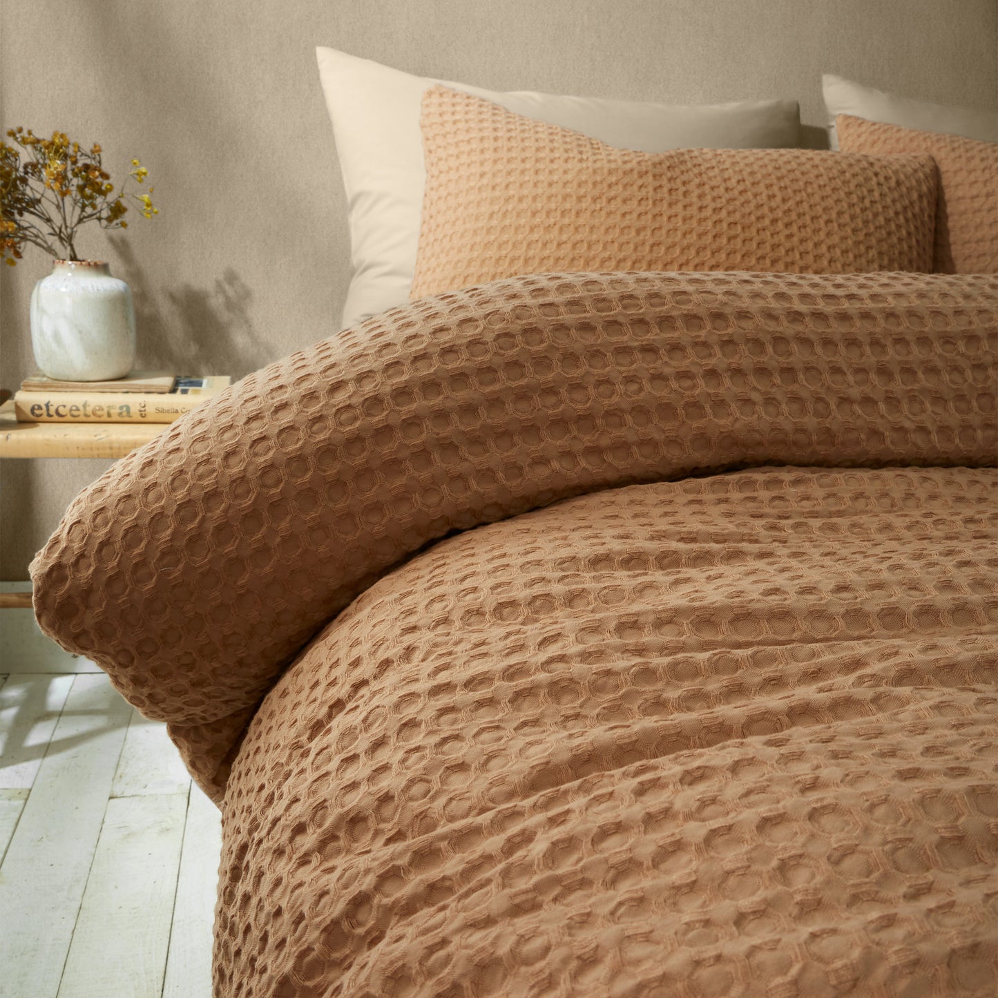 Muscat Waffle Duvet Cover Set in Caramel by Pineapple Elephant