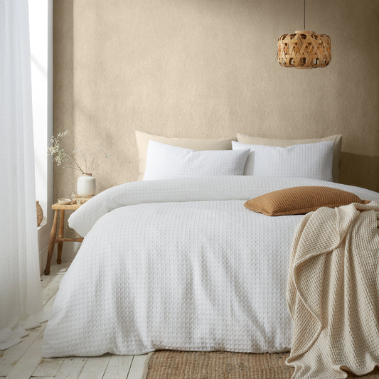 Muscat Waffle Duvet Cover Set in White by Pineapple Elephant