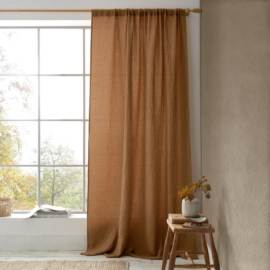 Muscat Waffle Slot Top Voile Curtain Panel in Caramel by Pineapple Elephant