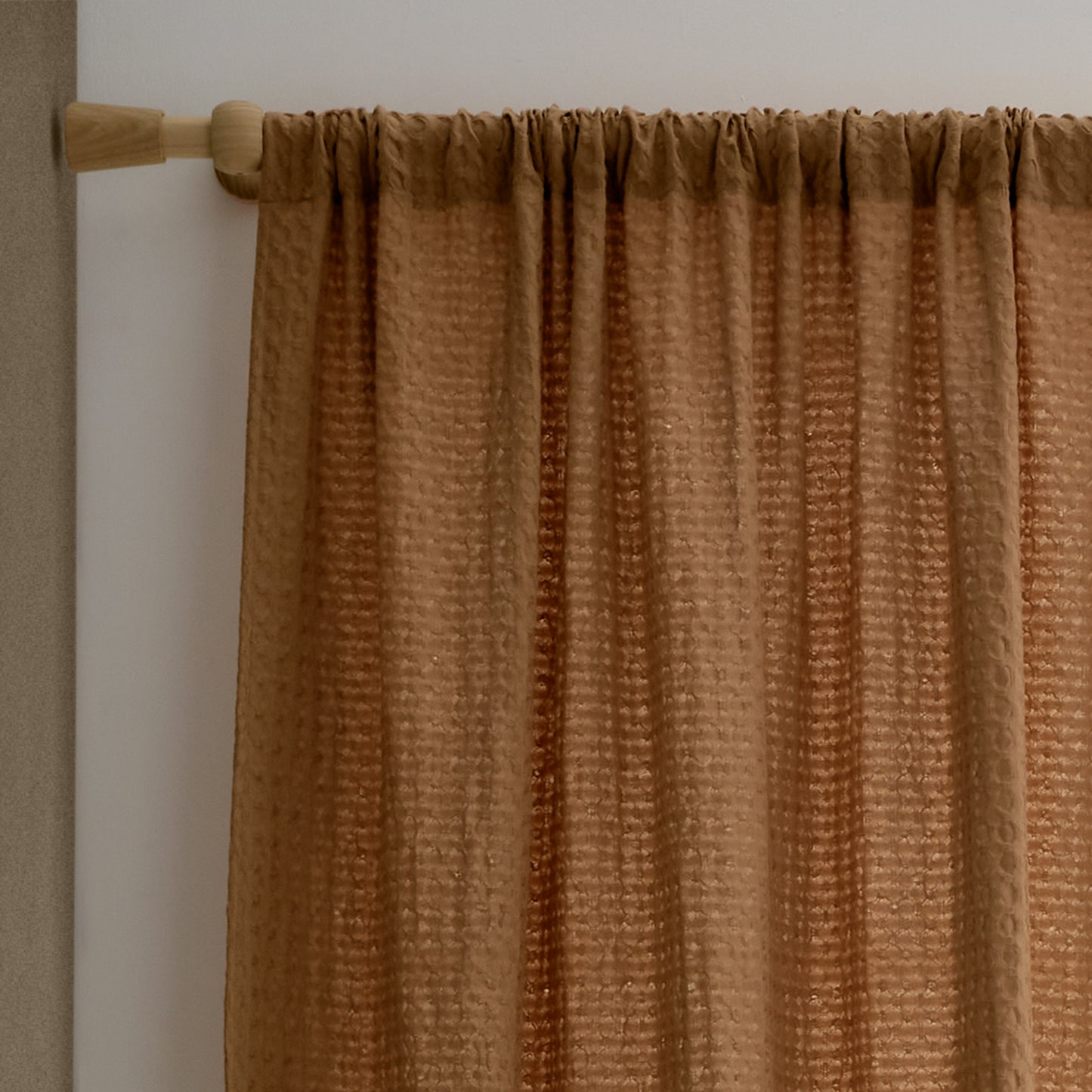 Muscat Waffle Slot Top Voile Curtain Panel in Caramel by Pineapple Elephant