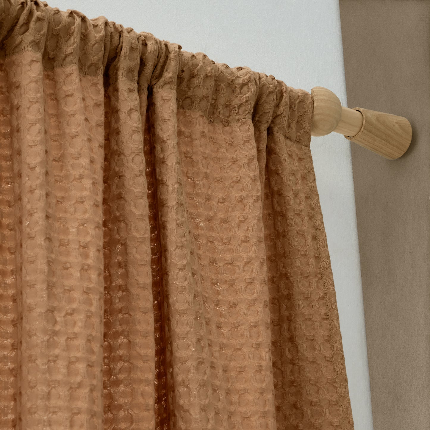 Muscat Waffle Slot Top Voile Curtain Panel in Caramel by Pineapple Elephant