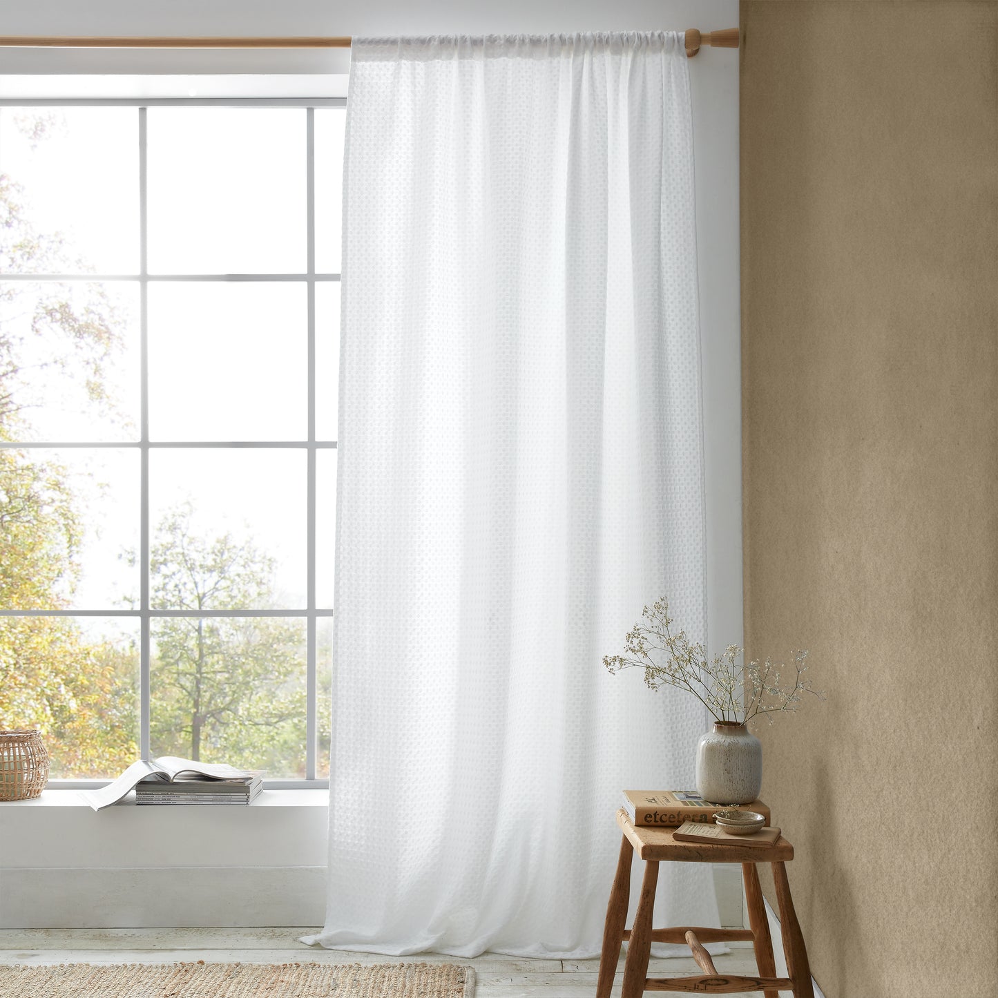 Muscat Waffle Slot Top Voile Curtain Panel in White by Pineapple Elephant