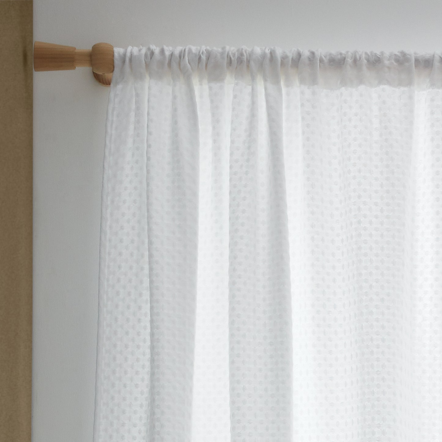 Muscat Waffle Slot Top Voile Curtain Panel in White by Pineapple Elephant