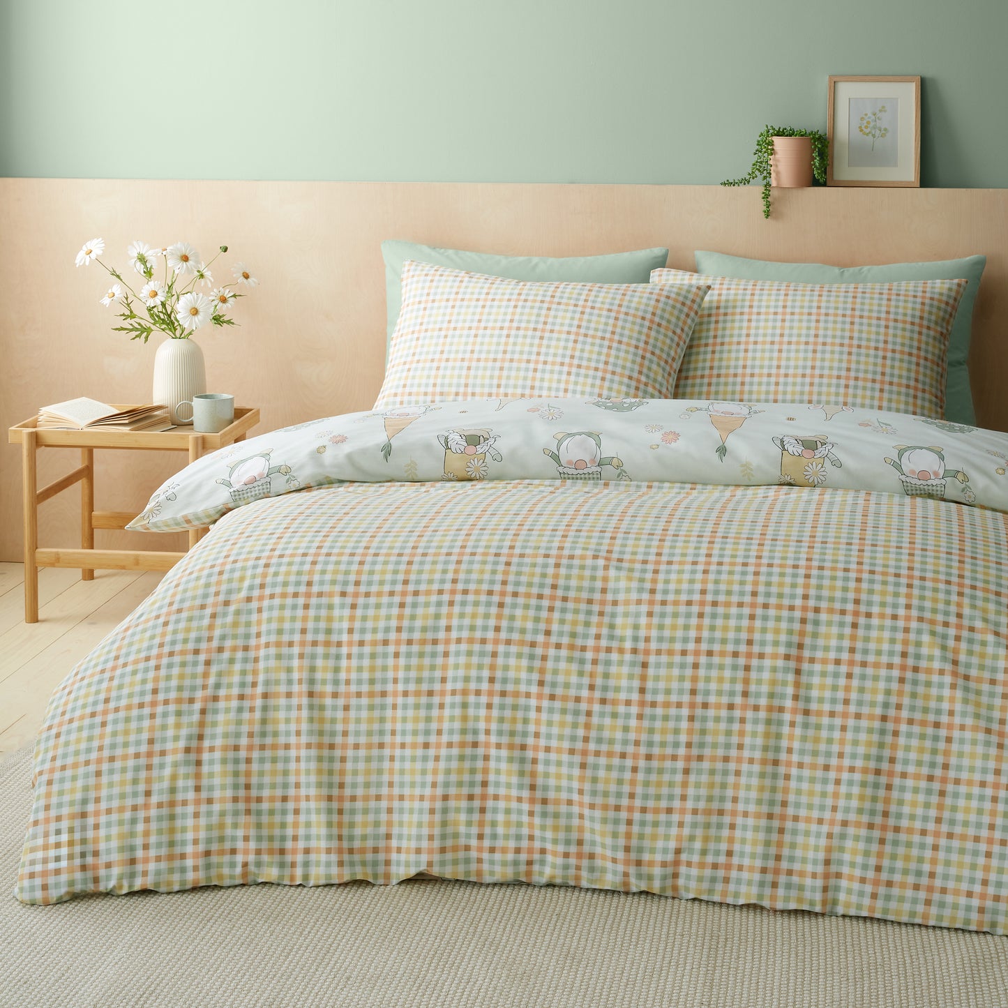 Spring Gonks Reversible Duvet Cover Set in Mint Green by Catherine Lansfield