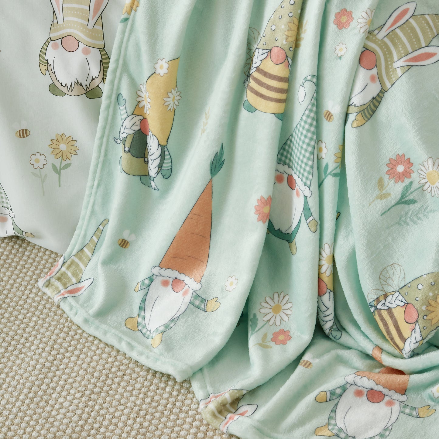 Spring Gonks Cosy Fleece Oversized Blanket Throw in Mint Green by Catherine Lansfield