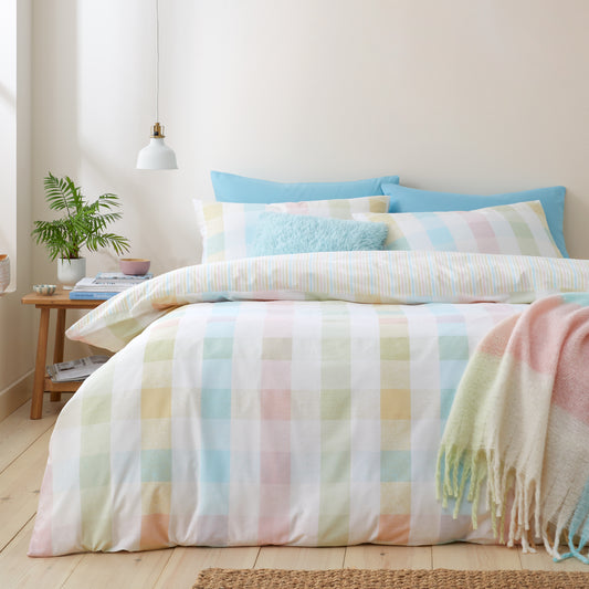 Spring Check Reversible Duvet Cover Set in Pastel by Catherine Lansfield