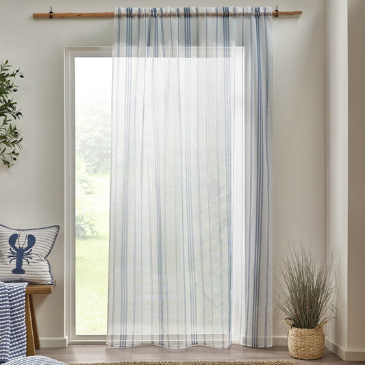 Harbour Stripe Slot Top Voile Curtain Panel in White by Catherine Lansfield