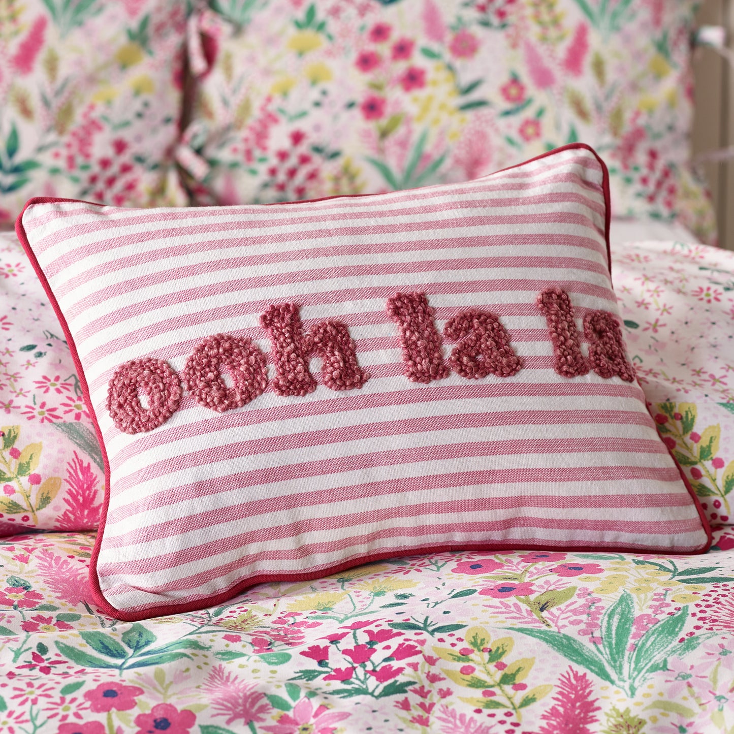 Ooh La La Tufted Stripe 30x40cm Cushion in Pink by Catherine Lansfield