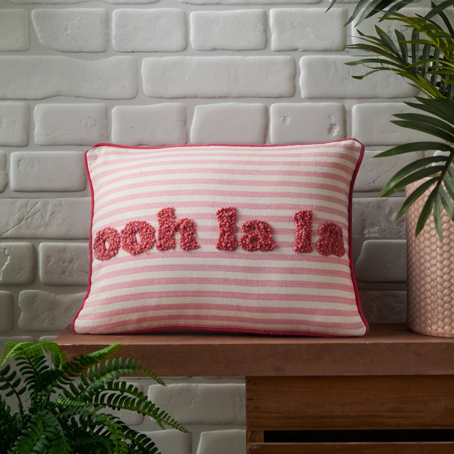 Ooh La La Tufted Stripe 30x40cm Cushion in Pink by Catherine Lansfield