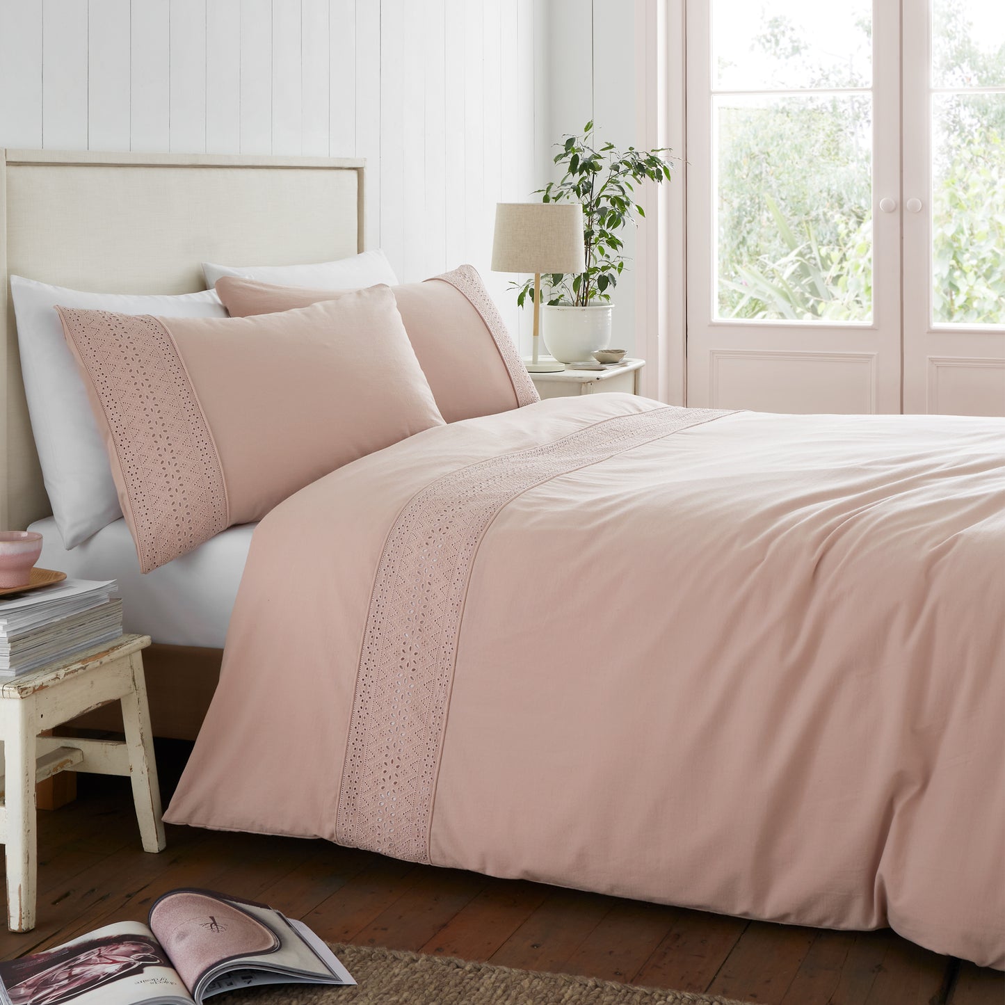 Broderie Anglaise Duvet Cover Set in Blush by Catherine Lansfield