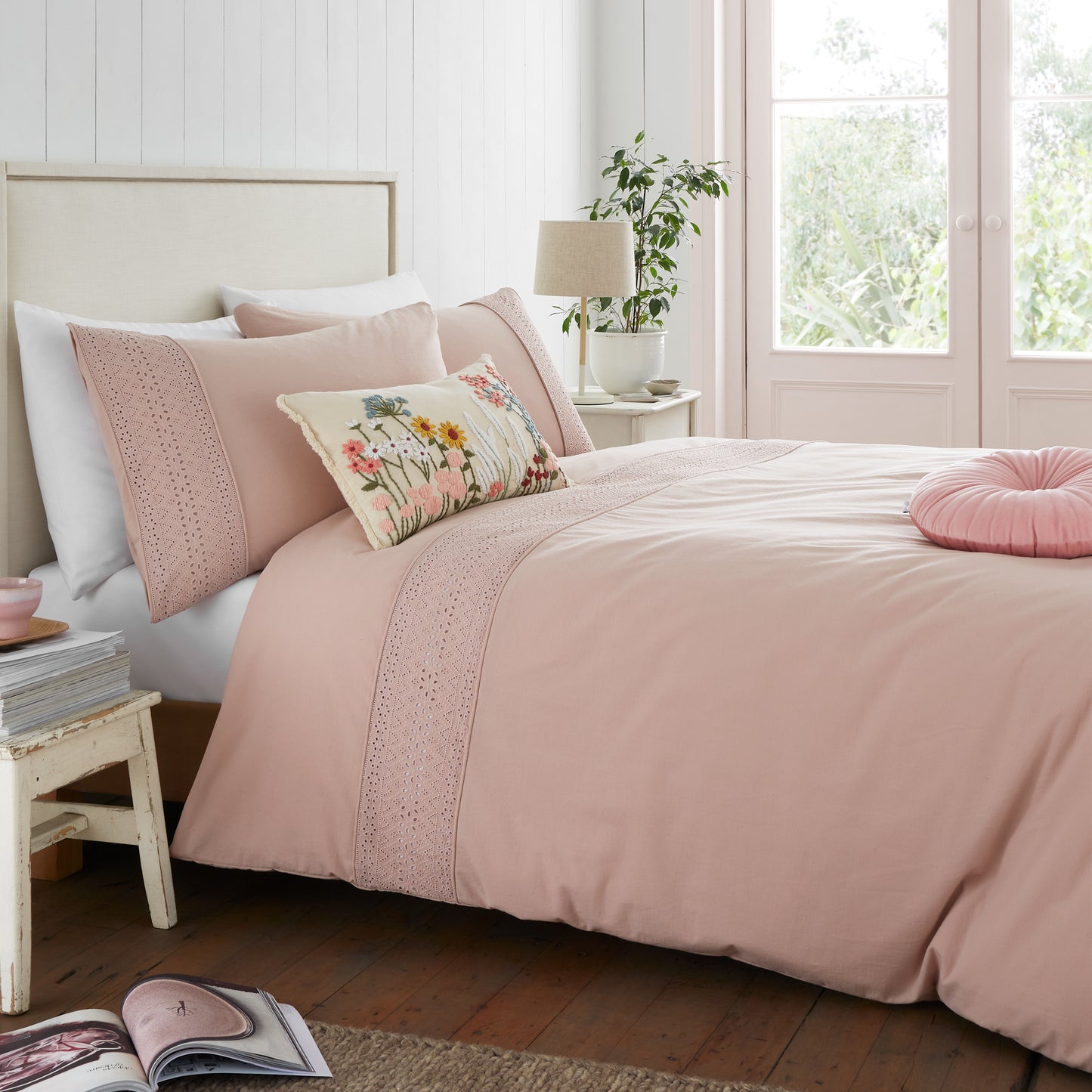 Broderie Anglaise Duvet Cover Set in Blush by Catherine Lansfield