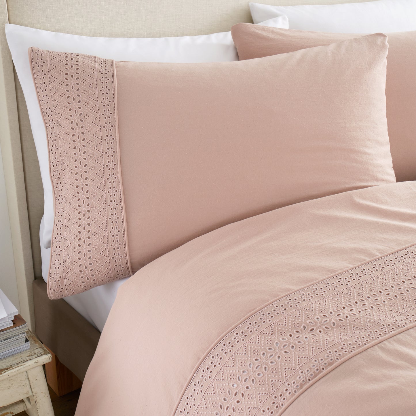 Broderie Anglaise Duvet Cover Set in Blush by Catherine Lansfield