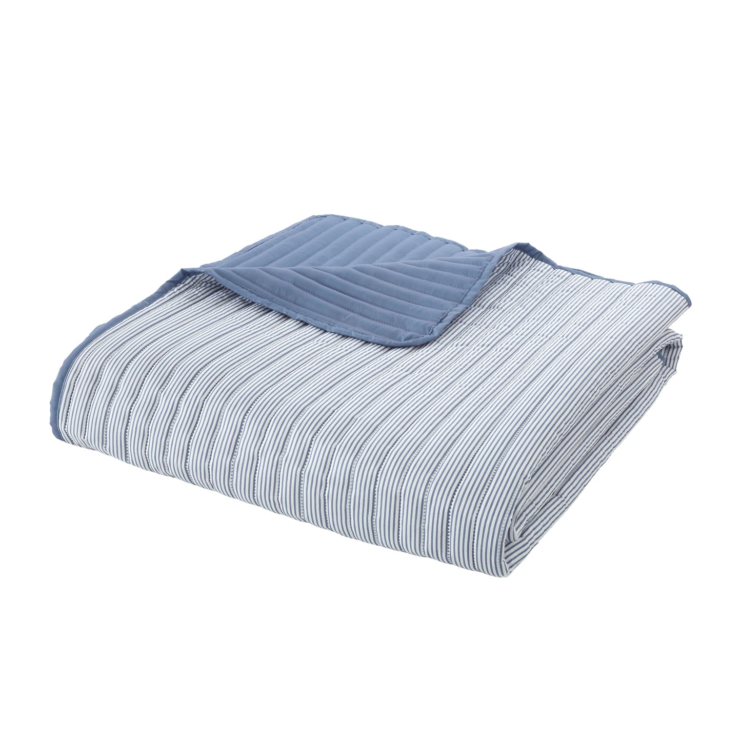 Stripe Quilted Reversible Bedspread in Blue by Catherine Lansfield