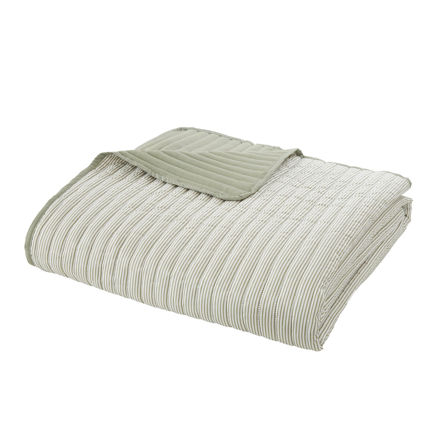 Stripe Quilted Reversible Bedspread in Green by Catherine Lansfield