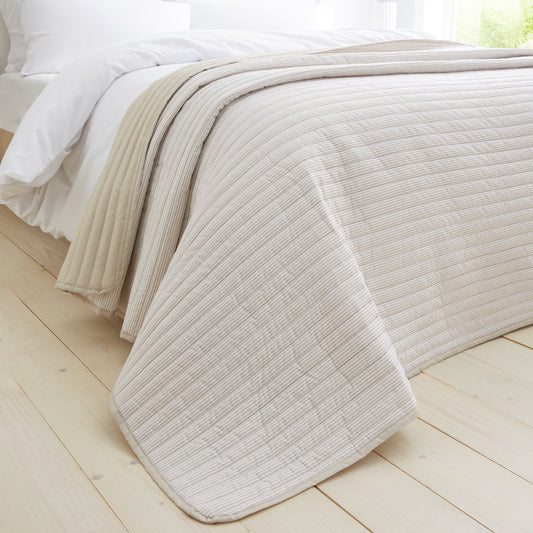 Stripe Quilted Reversible Bedspread in Natural by Catherine Lansfield