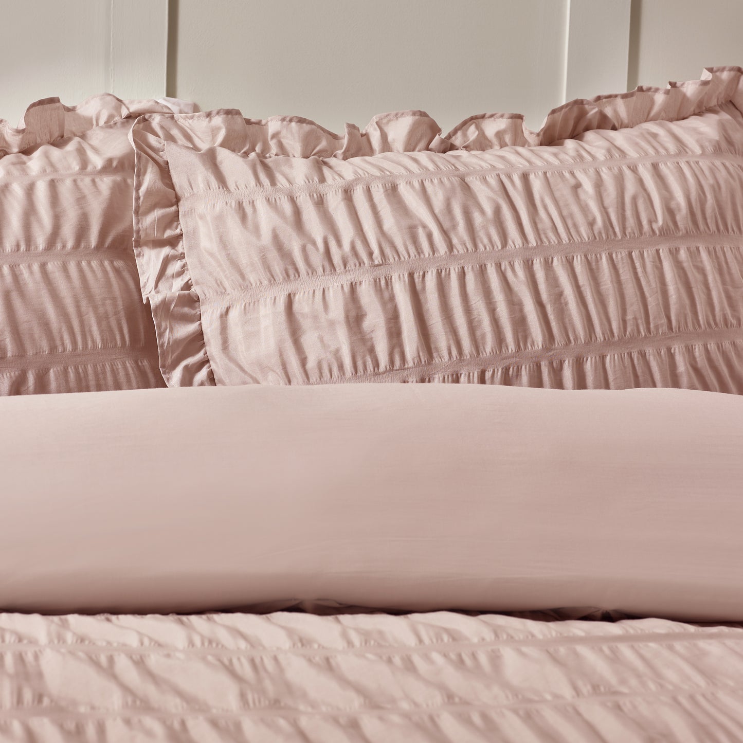 Seersucker Frill Duvet Cover Set in Pink by Catherine Lansfield