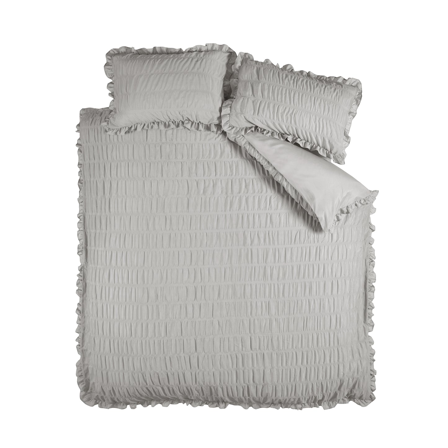 Seersucker Frill Duvet Cover Set in Silver by Catherine Lansfield