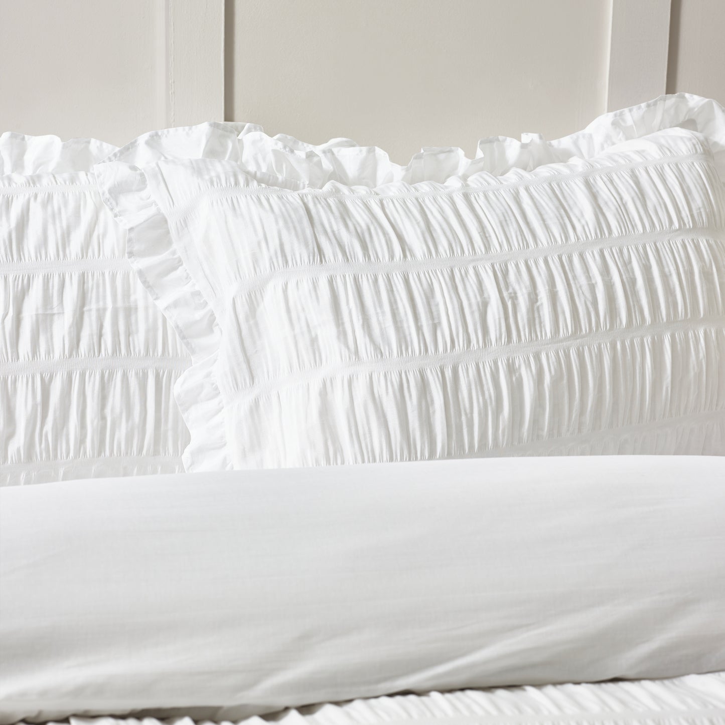 Seersucker Frill Duvet Cover Set in White by Catherine Lansfield