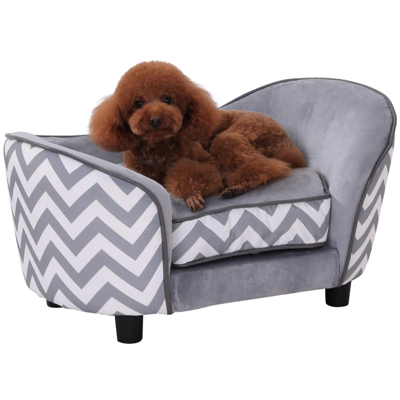 Dog Sofa Pet Couch for XS Dogs w/ Removable Sponge Padded Cushion - Grey