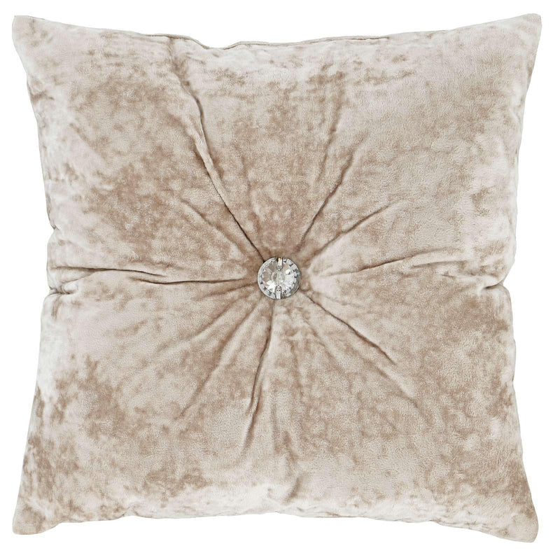 Crushed Velvet Gem Button Natural Filled Cushion