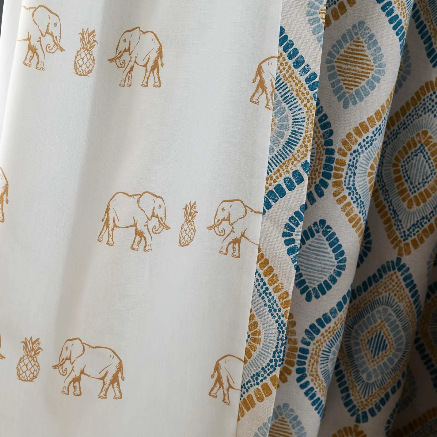 Ziri Geo Cotton Lined Eyelet Curtains Teal - Pineapple Elephant