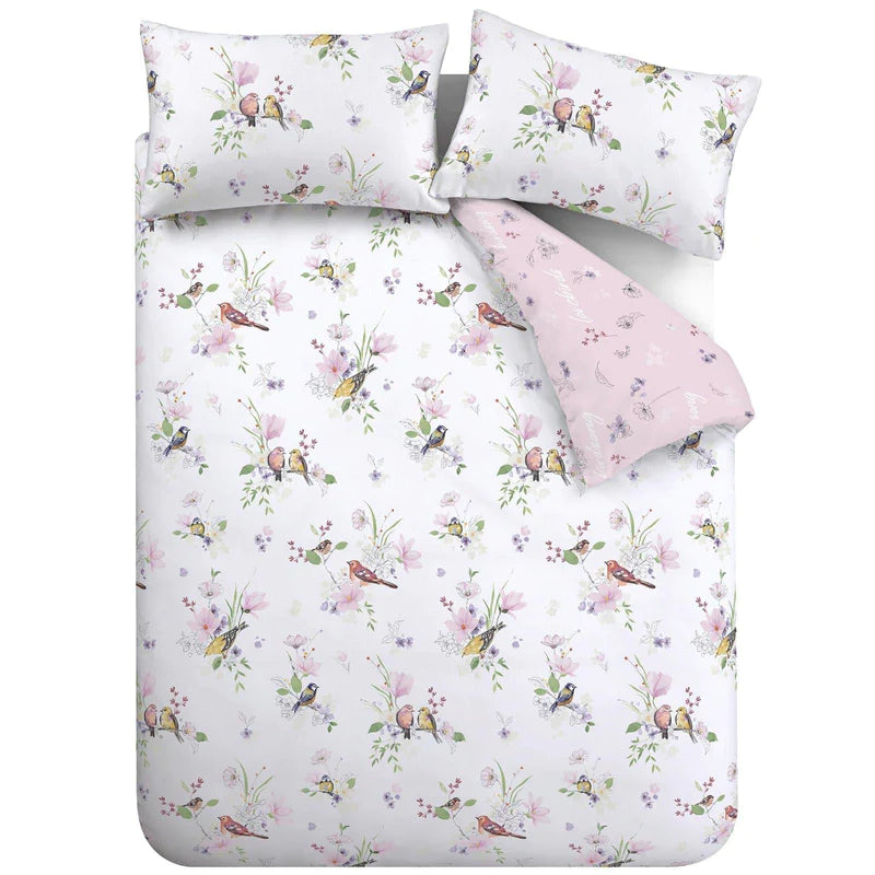 Songbird Floral Reversible Pink Duvet Cover Set by Catherine Lansfield