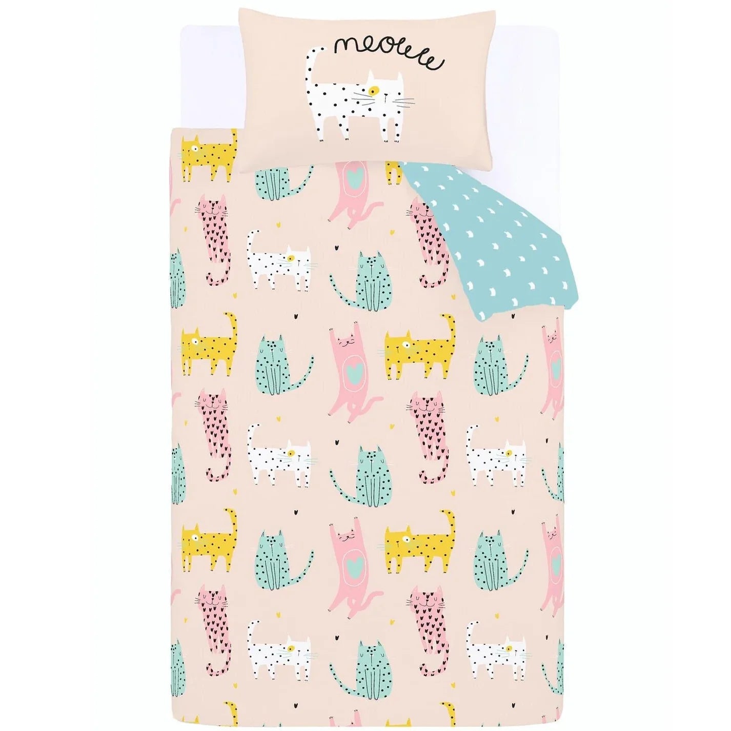 Cute Cats Reversible Pink Duvet Cover Set by Catherine Lansfield kids