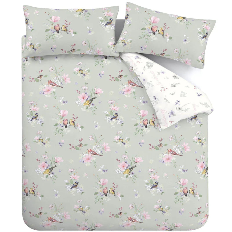 Songbird Floral Reversible Sage Green Duvet Cover Set