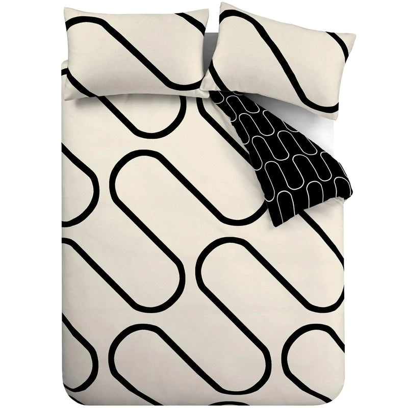 Linear Curve Geometric Black Duvet Cover Set by Catherine Lansfield