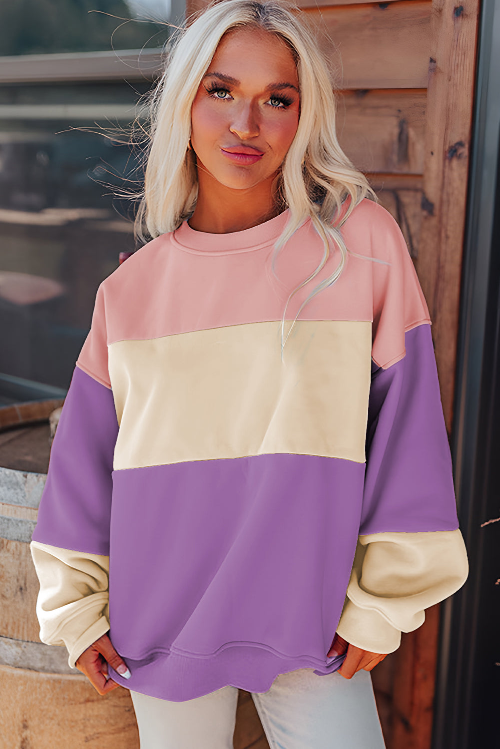 Meadow Mauve Colourblock Patchwork Drop Shoulder Sweatshirt