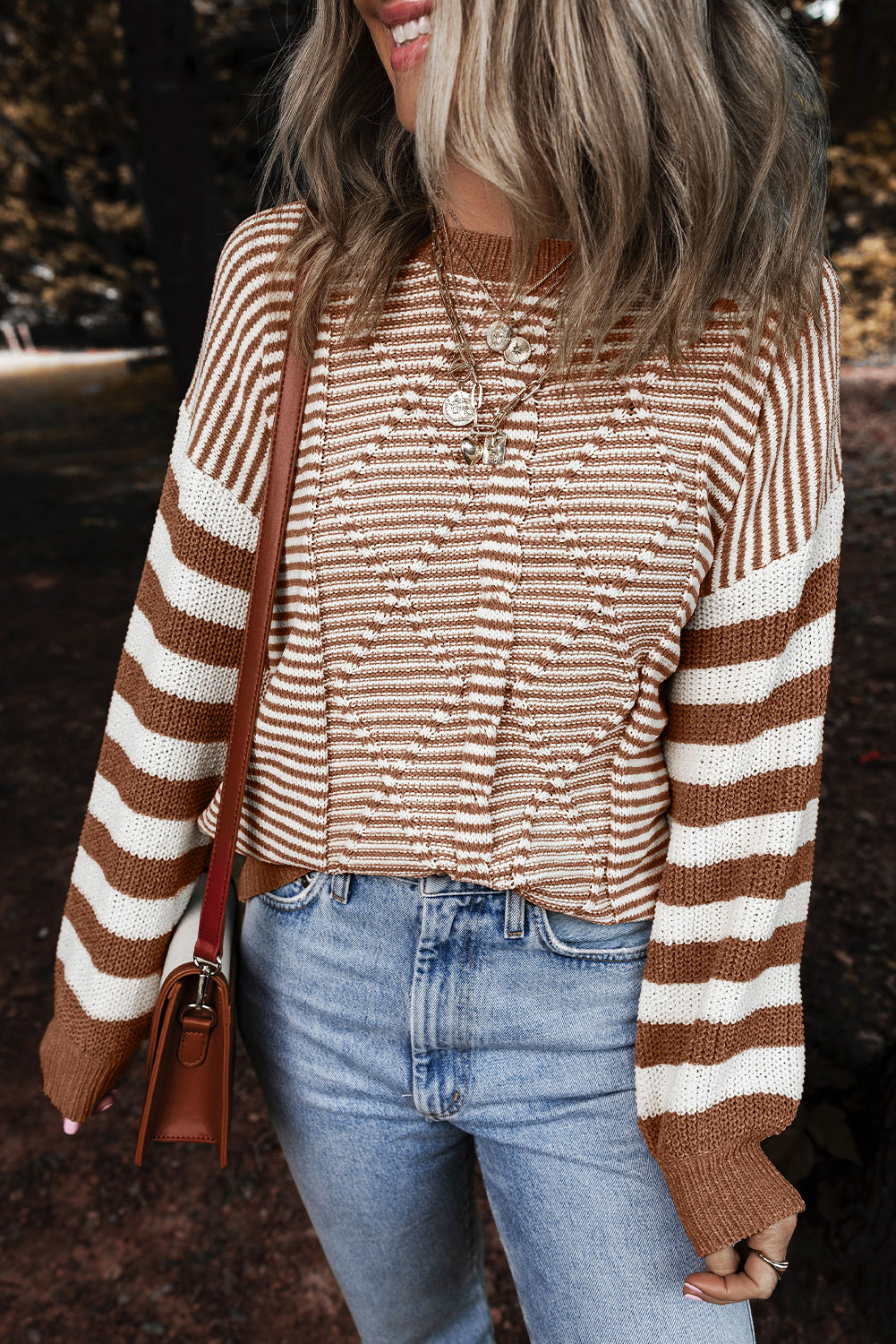 Stripe Twisted Knitted Drop Shoulder Sweater