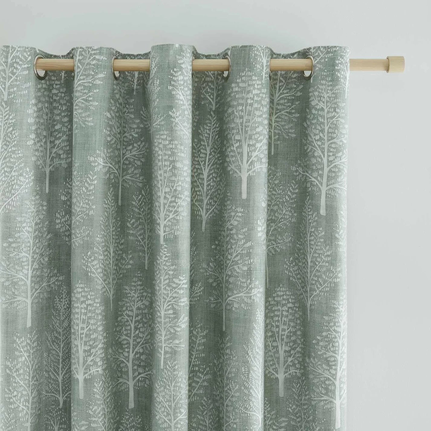 Sage Green Alder Trees Lined Eyelet Curtains - Catherine Lansfield