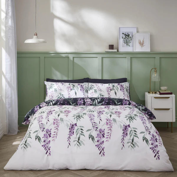 Wisteria Floral Reversible Navy & White Duvet Cover Set by Catherine Lansfield