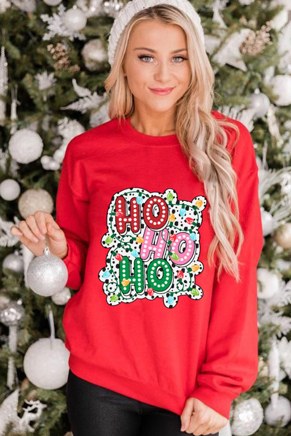 Red HOHOHO Heat Transfer Print Graphic Sweatshirt