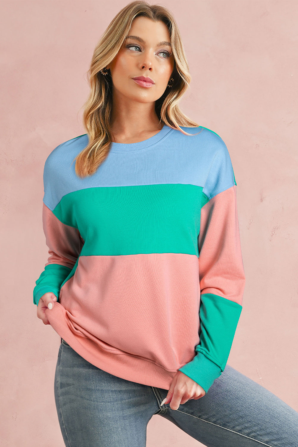 Meadow Mauve Colourblock Patchwork Drop Shoulder Sweatshirt