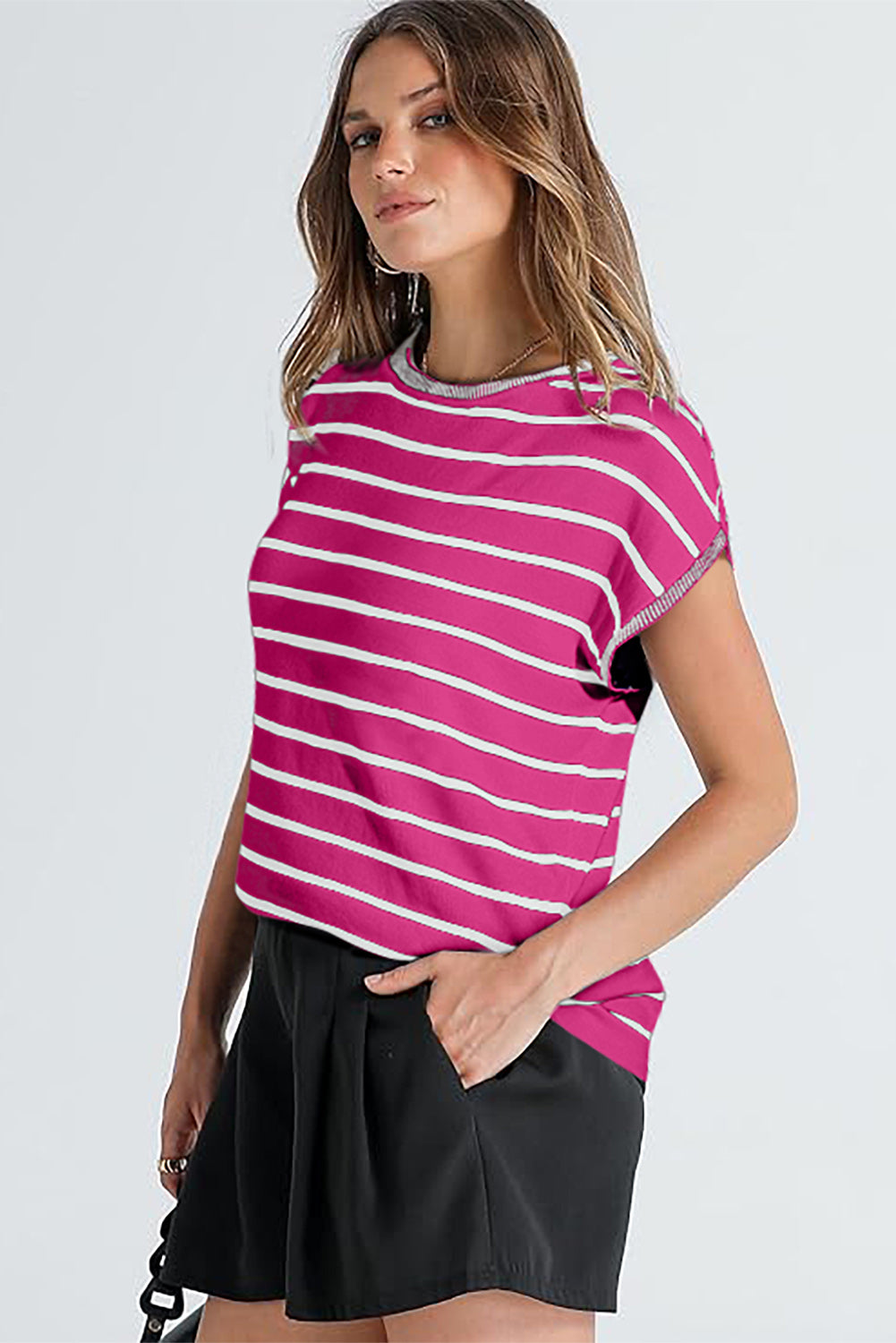 Stripe Knitted Dolman T Shirt