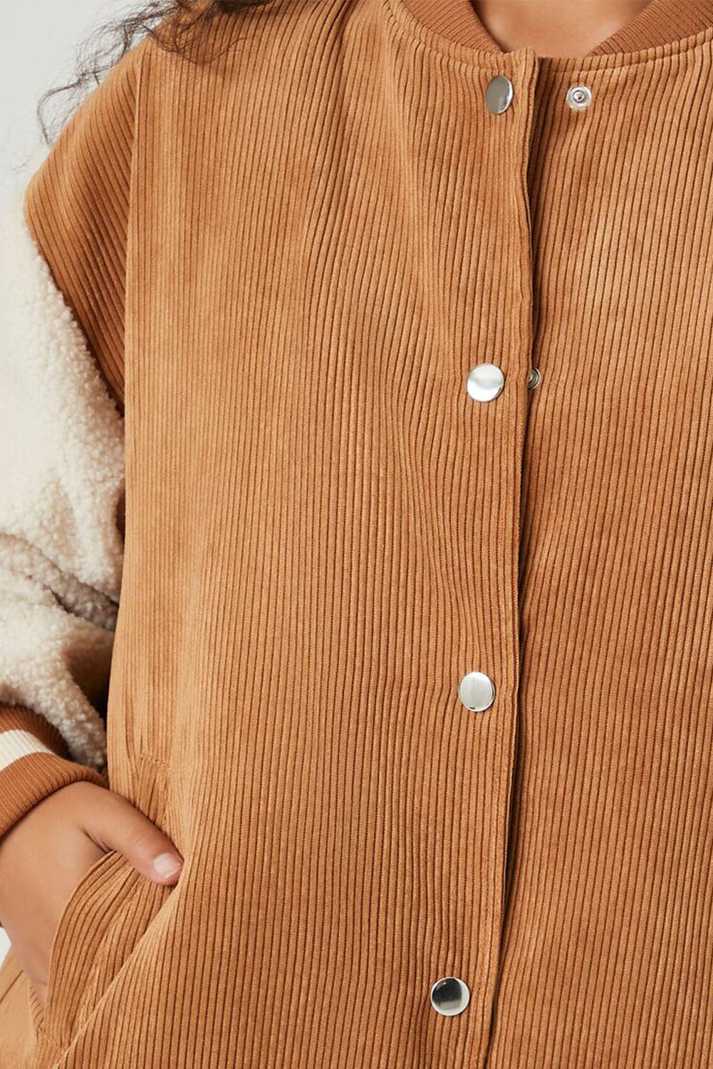 Corduroy Fleece Patchwork Buttoned Bomber Coat