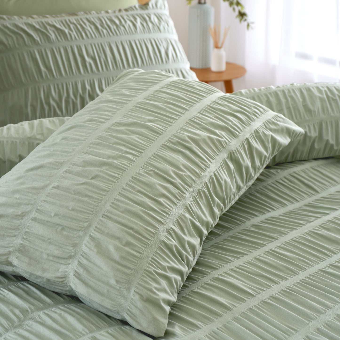 Seersucker Duvet Cover Set in Sage Green by Catherine Lansfield