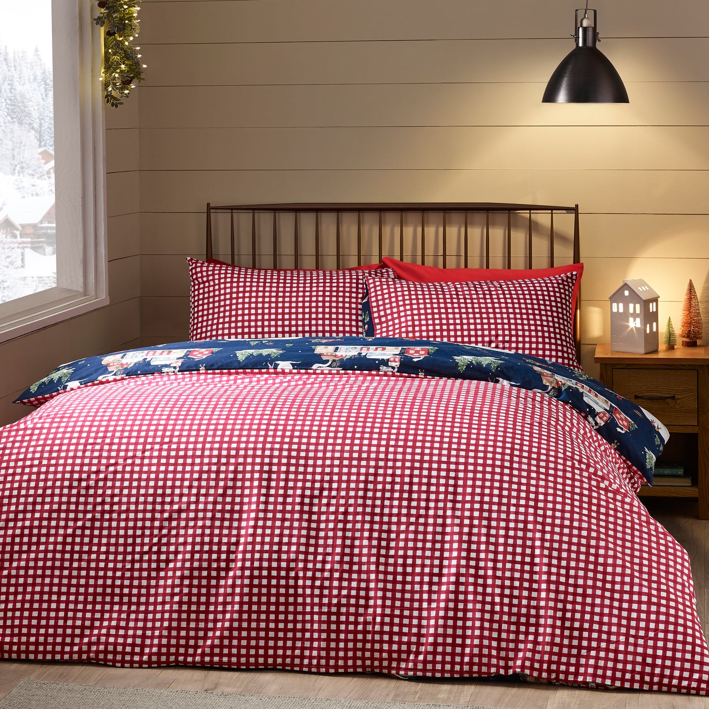 Christmas Ski Village Reversible Duvet Cover Set in Navy Blue by Catherine Lansfield