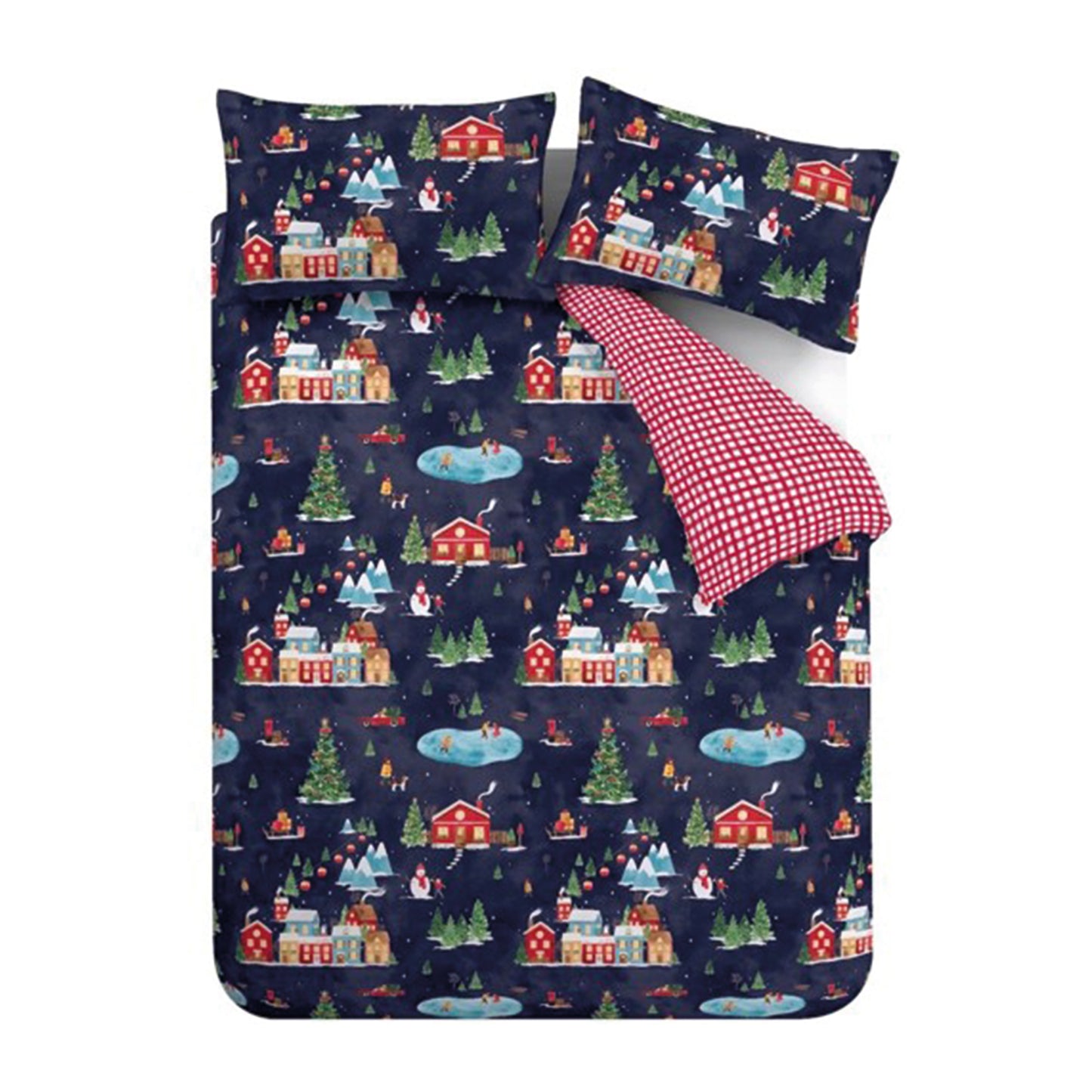 Christmas Ski Village Reversible Duvet Cover Set in Navy Blue by Catherine Lansfield