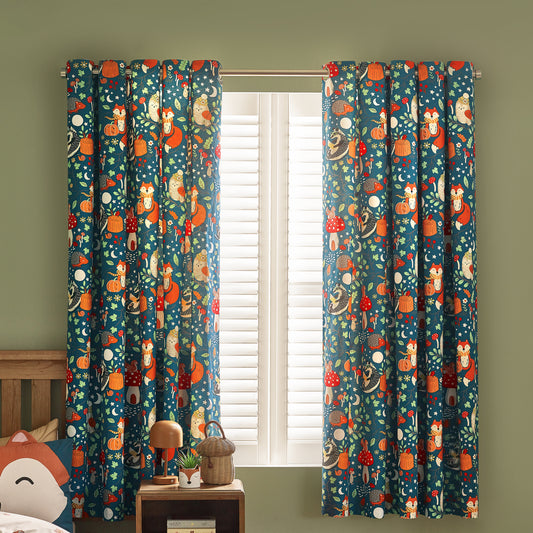 Catherine Lansfield Green Fox and Woodland Friends Eyelet Curtains