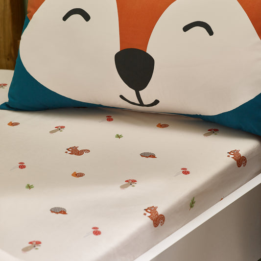 Catherine Lansfield Cream Fox and Woodland Friends Fitted Sheet