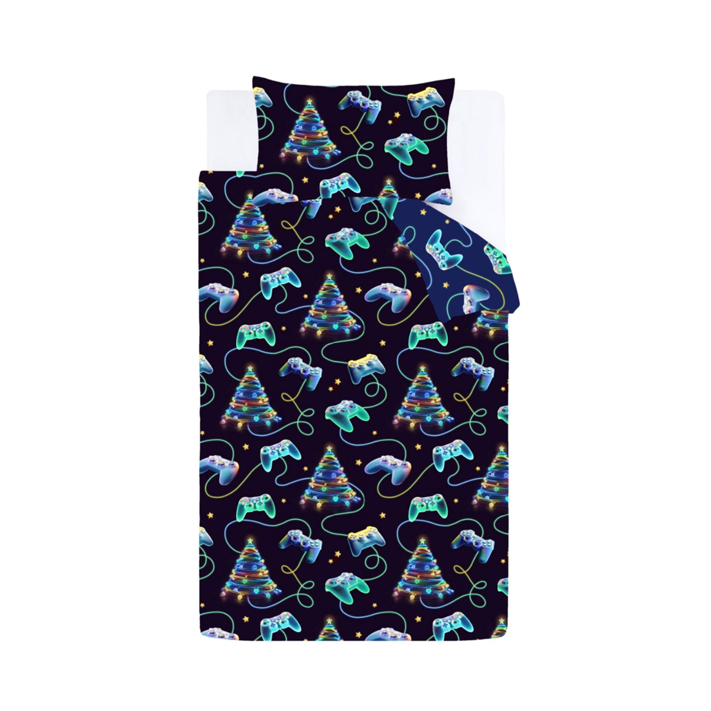 Christmas Gamer So Soft Reversible Duvet Cover Set in Navy Blue by Catherine Lansfield