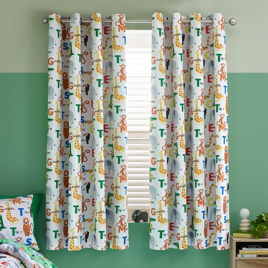 Animal Magic Fully Reversible 66x72 Inch Eyelet Curtains