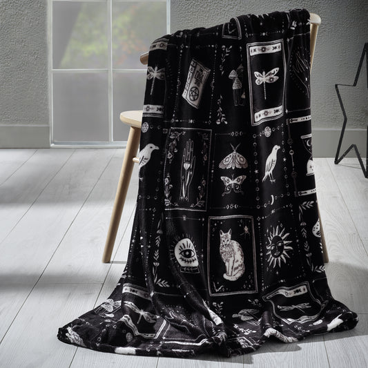Enchanted Witchcraft Cosy Fleece Blanket Throw in Black by Catherine Lansfield