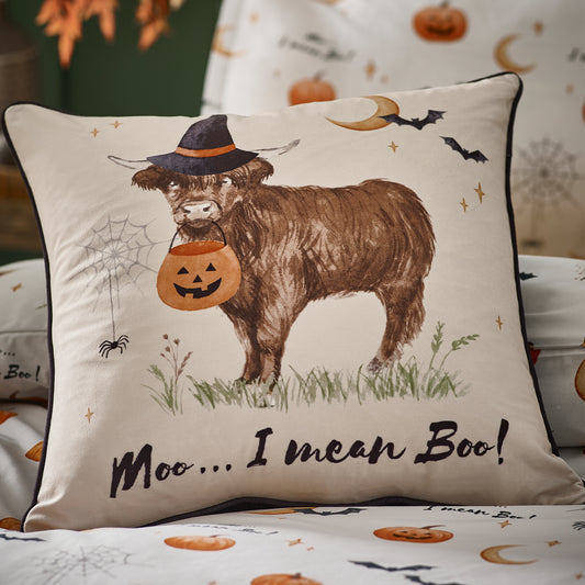 Catherine Lansfield Natural Halloween Highland Cow Soft Touch Cushion